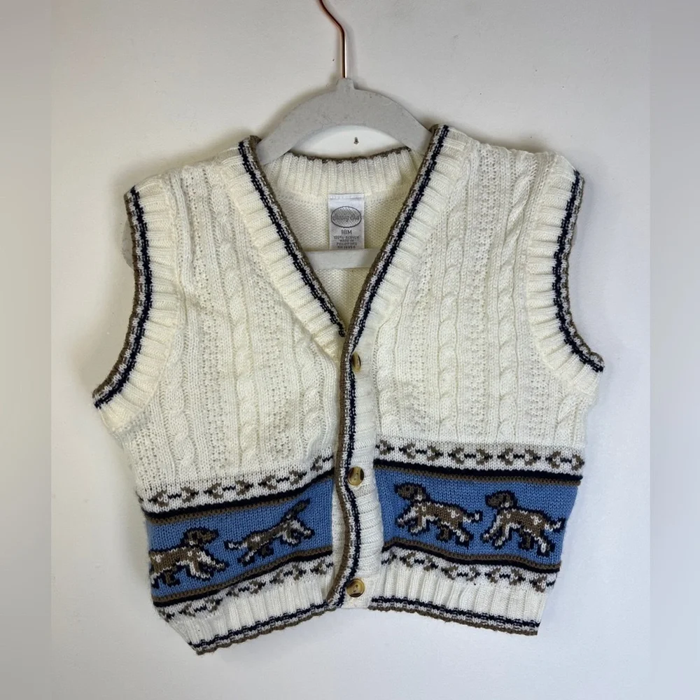 Starting Out Baby 18M Knit Sweater Vest Dogs Vintage Style Spring Easter Outfit